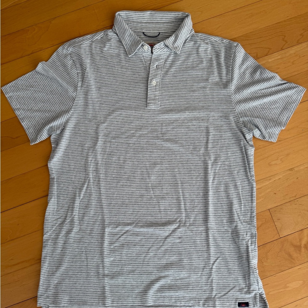 Faherty Gray and White Striped Polo